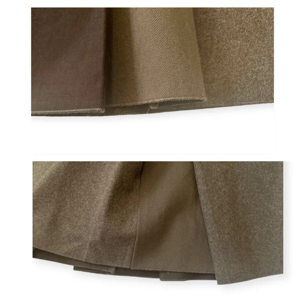 Prada Brown Virgin Wool Pleated Skirt with Cotton Panels